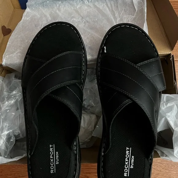 Rockport Black Leather Darwyn Xband Sandals - Picture 3 of 4